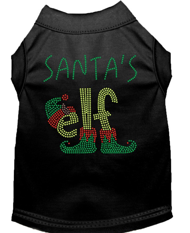 Santa's Elf Rhinestone Dog Shirt Black Med